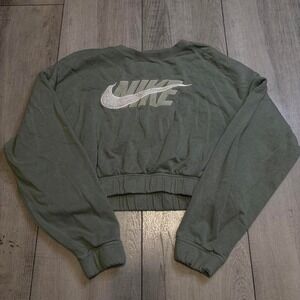 Nike green cropped‎ sweatshirt with silver logo women's size M